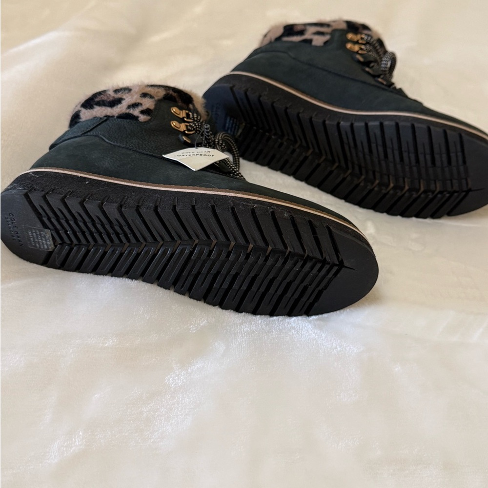 🆕 Cole Haan waterproof Women's Black and Leopard Print Boots - Picture 4 of 6